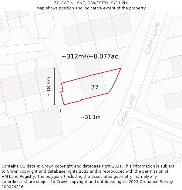 77, CABIN LANE, OSWESTRY, SY11 2LL: Plot and title map