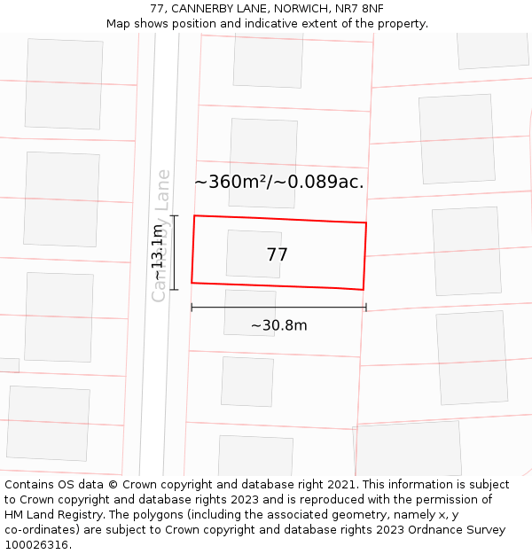 77, CANNERBY LANE, NORWICH, NR7 8NF: Plot and title map