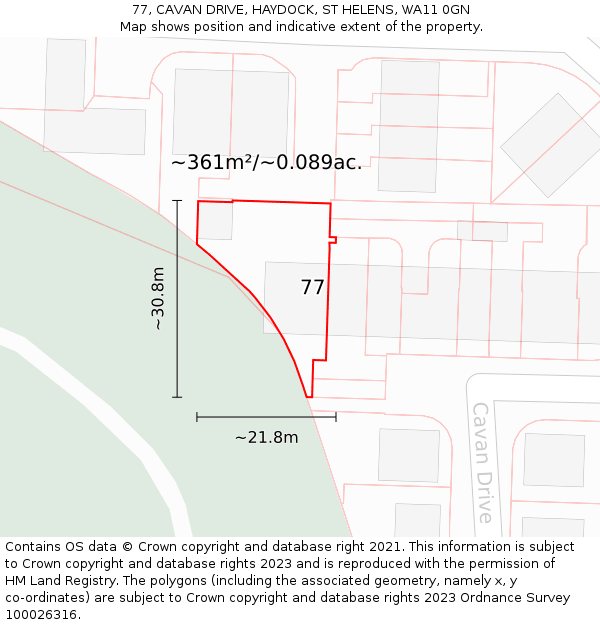 77, CAVAN DRIVE, HAYDOCK, ST HELENS, WA11 0GN: Plot and title map
