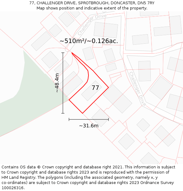 77, CHALLENGER DRIVE, SPROTBROUGH, DONCASTER, DN5 7RY: Plot and title map