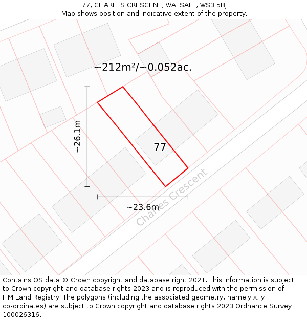 77, CHARLES CRESCENT, WALSALL, WS3 5BJ: Plot and title map