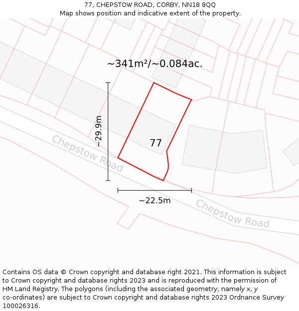 77, CHEPSTOW ROAD, CORBY, NN18 8QQ: Plot and title map