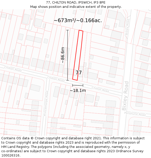 77, CHILTON ROAD, IPSWICH, IP3 8PE: Plot and title map