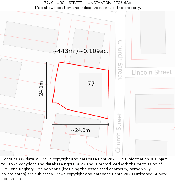 77, CHURCH STREET, HUNSTANTON, PE36 6AX: Plot and title map