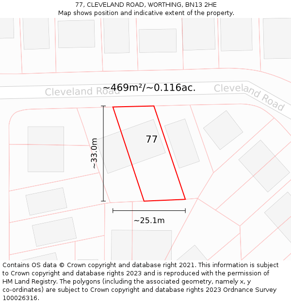 77, CLEVELAND ROAD, WORTHING, BN13 2HE: Plot and title map