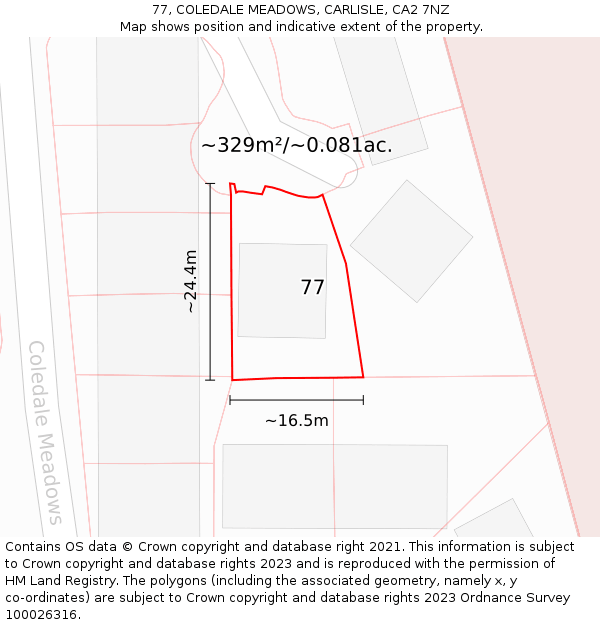 77, COLEDALE MEADOWS, CARLISLE, CA2 7NZ: Plot and title map
