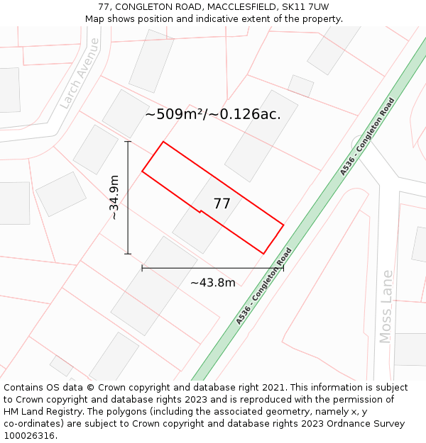 77, CONGLETON ROAD, MACCLESFIELD, SK11 7UW: Plot and title map