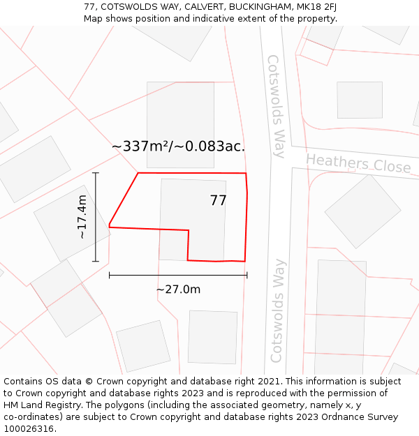 77, COTSWOLDS WAY, CALVERT, BUCKINGHAM, MK18 2FJ: Plot and title map