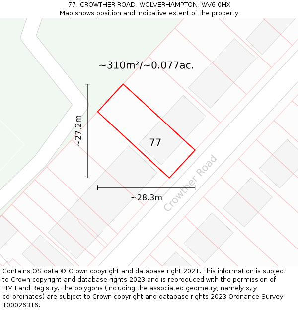 77, CROWTHER ROAD, WOLVERHAMPTON, WV6 0HX: Plot and title map