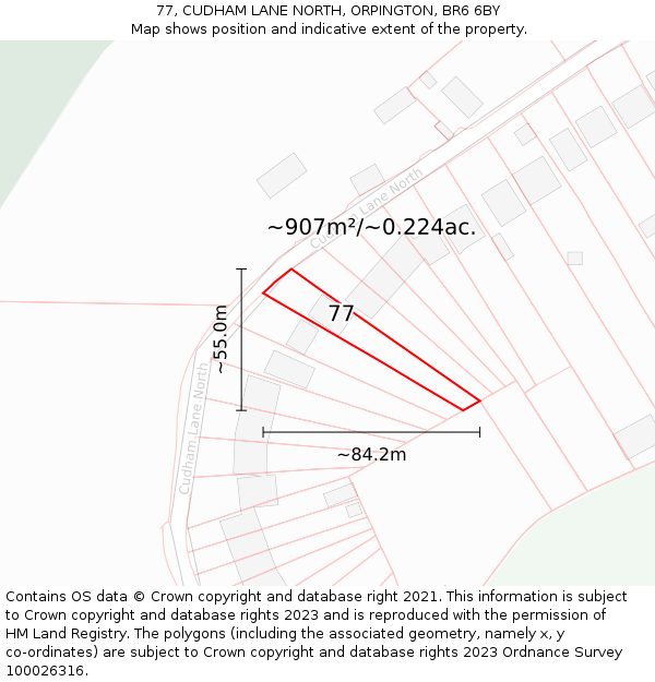 77, CUDHAM LANE NORTH, ORPINGTON, BR6 6BY: Plot and title map