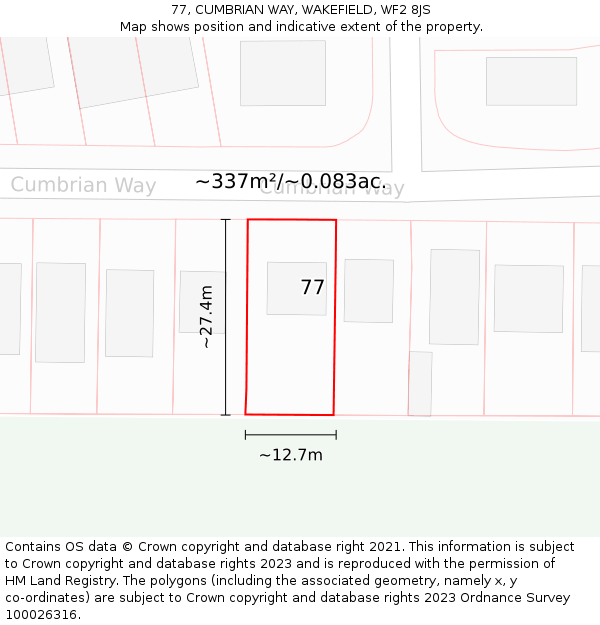 77, CUMBRIAN WAY, WAKEFIELD, WF2 8JS: Plot and title map