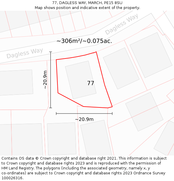 77, DAGLESS WAY, MARCH, PE15 8SU: Plot and title map