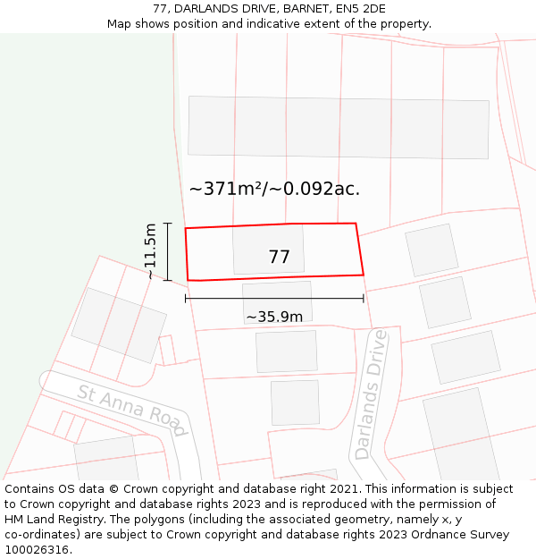 77, DARLANDS DRIVE, BARNET, EN5 2DE: Plot and title map