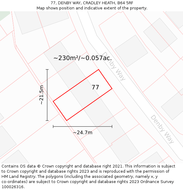 77, DENBY WAY, CRADLEY HEATH, B64 5RF: Plot and title map