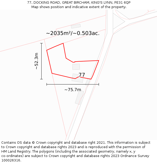 77, DOCKING ROAD, GREAT BIRCHAM, KING'S LYNN, PE31 6QP: Plot and title map