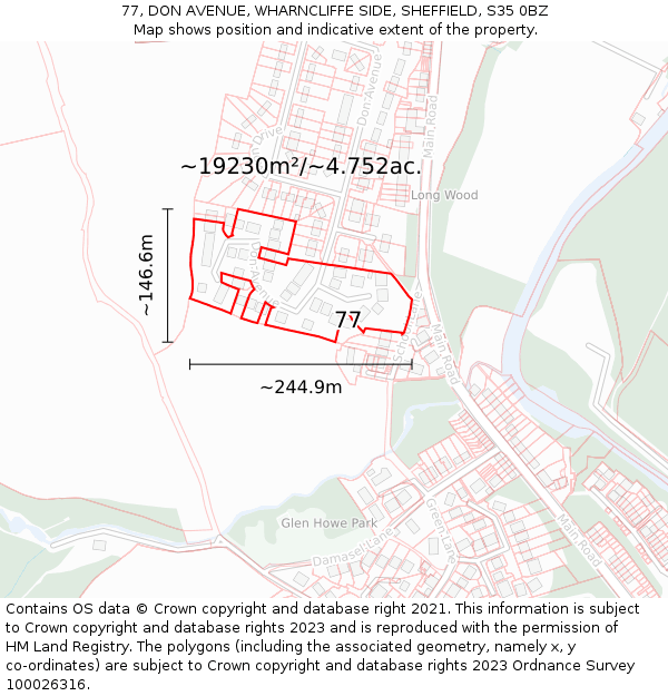 77, DON AVENUE, WHARNCLIFFE SIDE, SHEFFIELD, S35 0BZ: Plot and title map