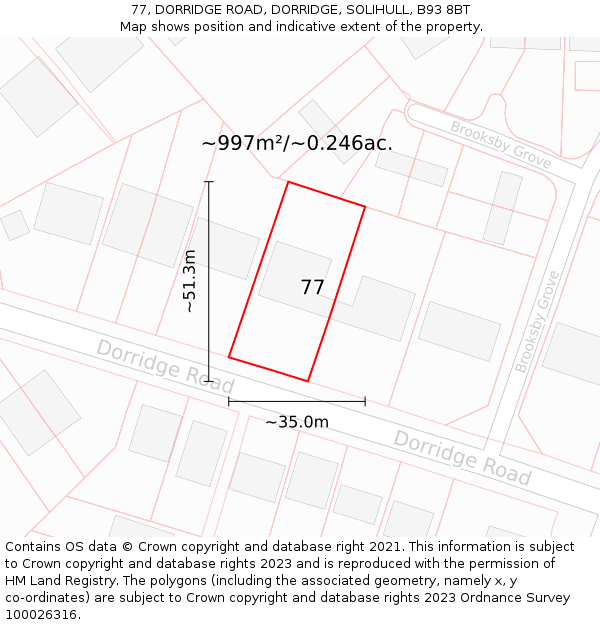 77, DORRIDGE ROAD, DORRIDGE, SOLIHULL, B93 8BT: Plot and title map