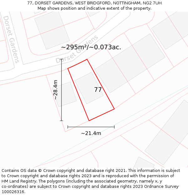 77, DORSET GARDENS, WEST BRIDGFORD, NOTTINGHAM, NG2 7UH: Plot and title map