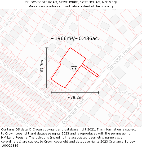 77, DOVECOTE ROAD, NEWTHORPE, NOTTINGHAM, NG16 3QL: Plot and title map