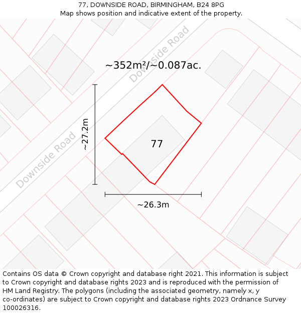 77, DOWNSIDE ROAD, BIRMINGHAM, B24 8PG: Plot and title map