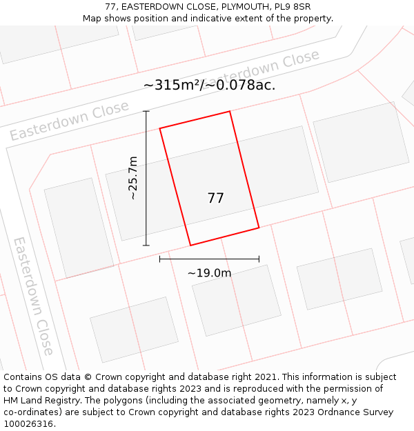 77, EASTERDOWN CLOSE, PLYMOUTH, PL9 8SR: Plot and title map
