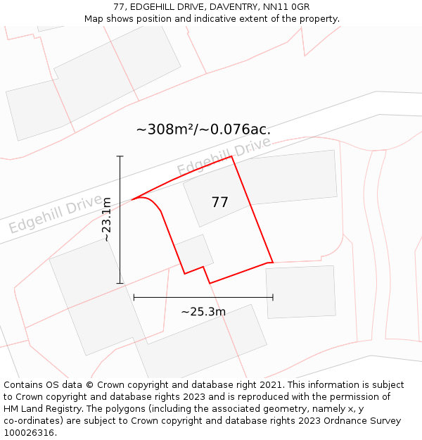77, EDGEHILL DRIVE, DAVENTRY, NN11 0GR: Plot and title map