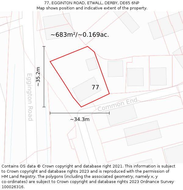 77, EGGINTON ROAD, ETWALL, DERBY, DE65 6NP: Plot and title map