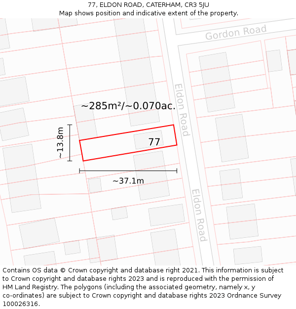 77, ELDON ROAD, CATERHAM, CR3 5JU: Plot and title map
