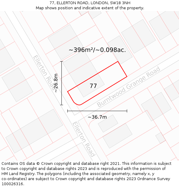 77, ELLERTON ROAD, LONDON, SW18 3NH: Plot and title map