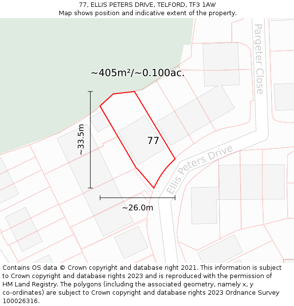 77, ELLIS PETERS DRIVE, TELFORD, TF3 1AW: Plot and title map