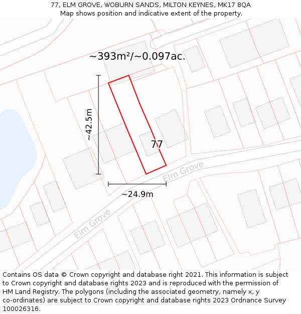 77, ELM GROVE, WOBURN SANDS, MILTON KEYNES, MK17 8QA: Plot and title map