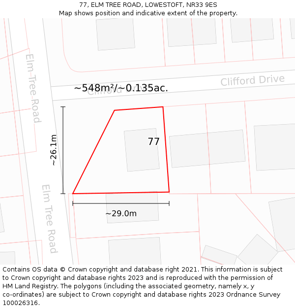 77, ELM TREE ROAD, LOWESTOFT, NR33 9ES: Plot and title map