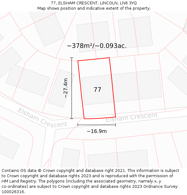 77, ELSHAM CRESCENT, LINCOLN, LN6 3YQ: Plot and title map