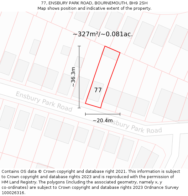 77, ENSBURY PARK ROAD, BOURNEMOUTH, BH9 2SH: Plot and title map