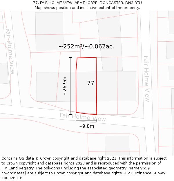 77, FAIR HOLME VIEW, ARMTHORPE, DONCASTER, DN3 3TU: Plot and title map
