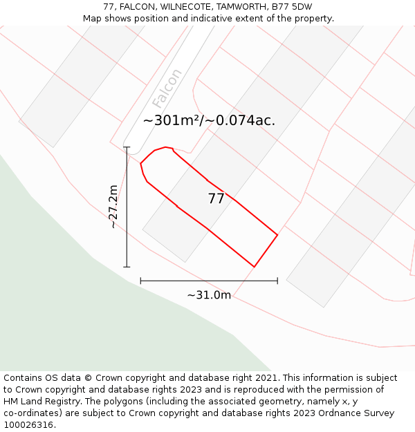 77, FALCON, WILNECOTE, TAMWORTH, B77 5DW: Plot and title map