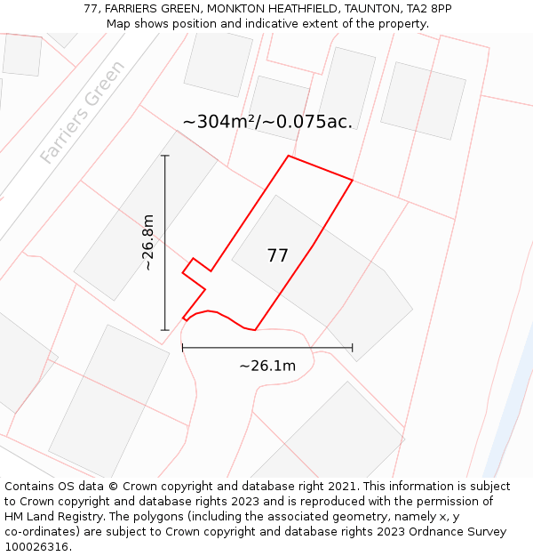 77, FARRIERS GREEN, MONKTON HEATHFIELD, TAUNTON, TA2 8PP: Plot and title map