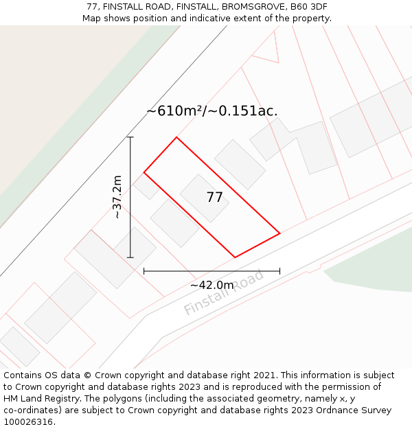 77, FINSTALL ROAD, FINSTALL, BROMSGROVE, B60 3DF: Plot and title map