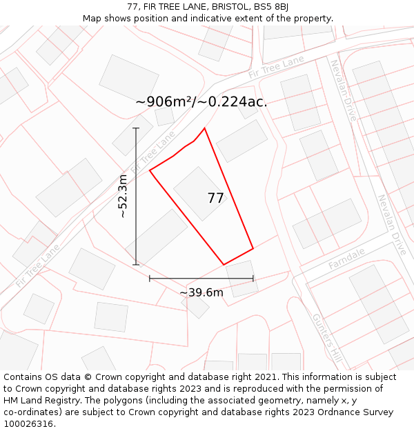 77, FIR TREE LANE, BRISTOL, BS5 8BJ: Plot and title map