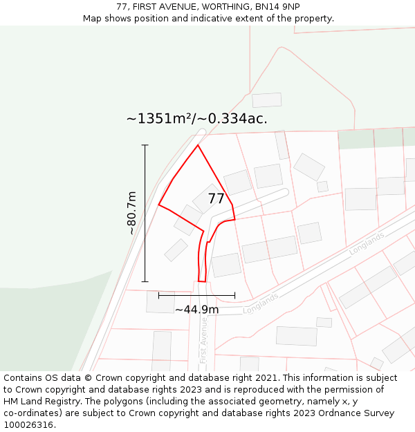 77, FIRST AVENUE, WORTHING, BN14 9NP: Plot and title map