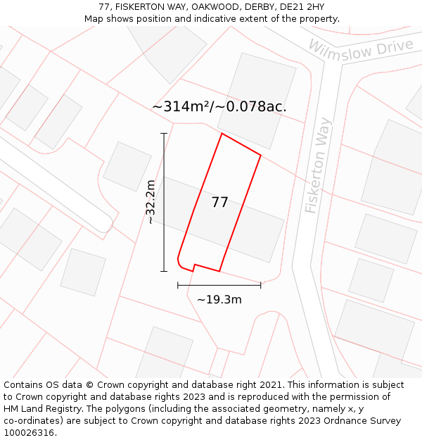 77, FISKERTON WAY, OAKWOOD, DERBY, DE21 2HY: Plot and title map