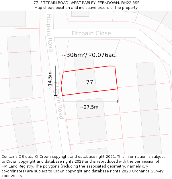 77, FITZPAIN ROAD, WEST PARLEY, FERNDOWN, BH22 8SF: Plot and title map