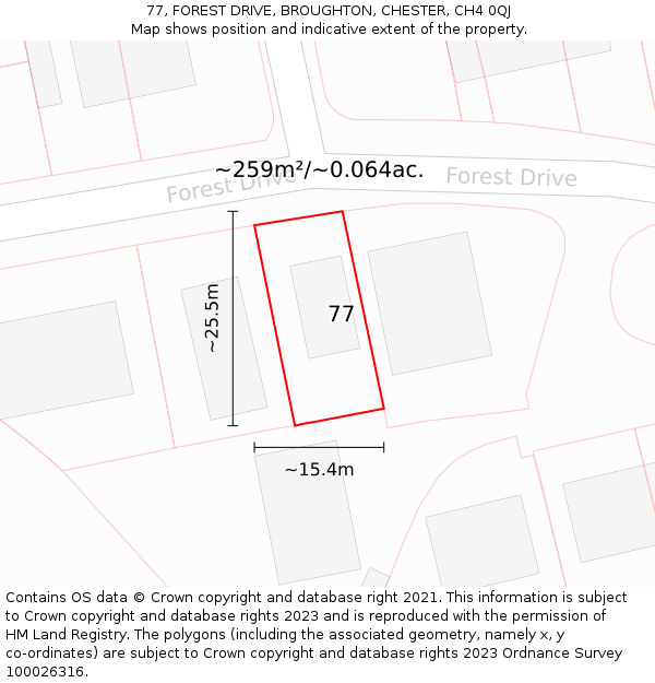 77, FOREST DRIVE, BROUGHTON, CHESTER, CH4 0QJ: Plot and title map