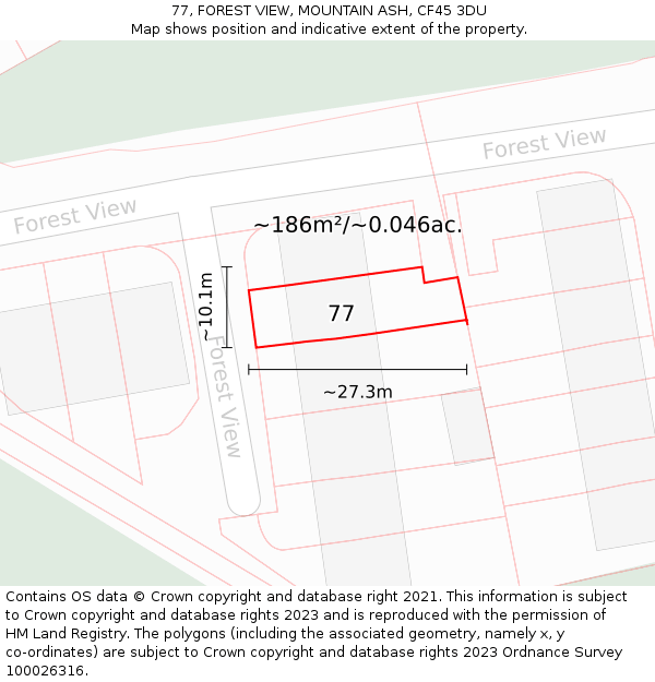 77, FOREST VIEW, MOUNTAIN ASH, CF45 3DU: Plot and title map