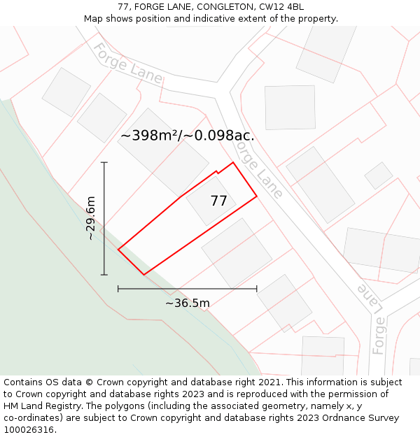77, FORGE LANE, CONGLETON, CW12 4BL: Plot and title map