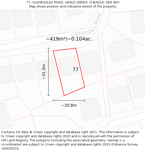 77, GLENEAGLES ROAD, HEALD GREEN, CHEADLE, SK8 3EN: Plot and title map