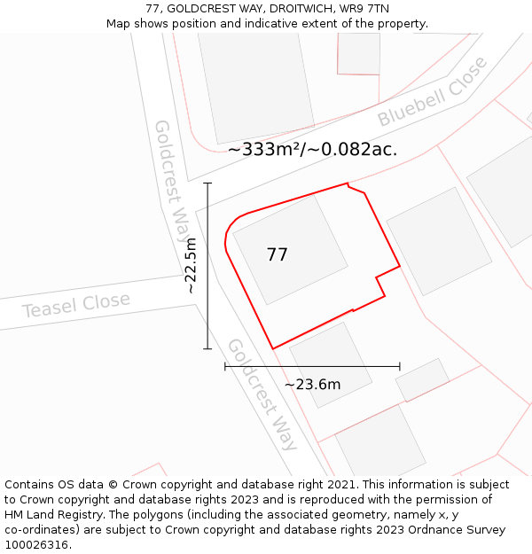 77, GOLDCREST WAY, DROITWICH, WR9 7TN: Plot and title map