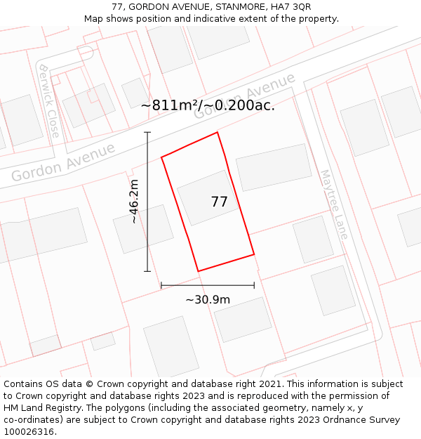 77, GORDON AVENUE, STANMORE, HA7 3QR: Plot and title map