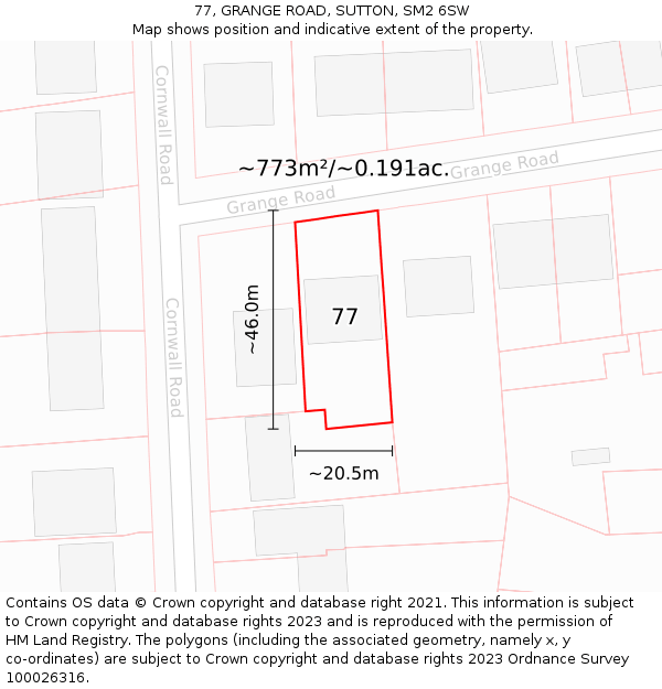 77, GRANGE ROAD, SUTTON, SM2 6SW: Plot and title map