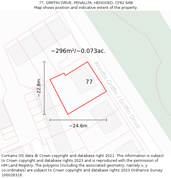 77, GRIFFIN DRIVE, PENALLTA, HENGOED, CF82 6AB: Plot and title map